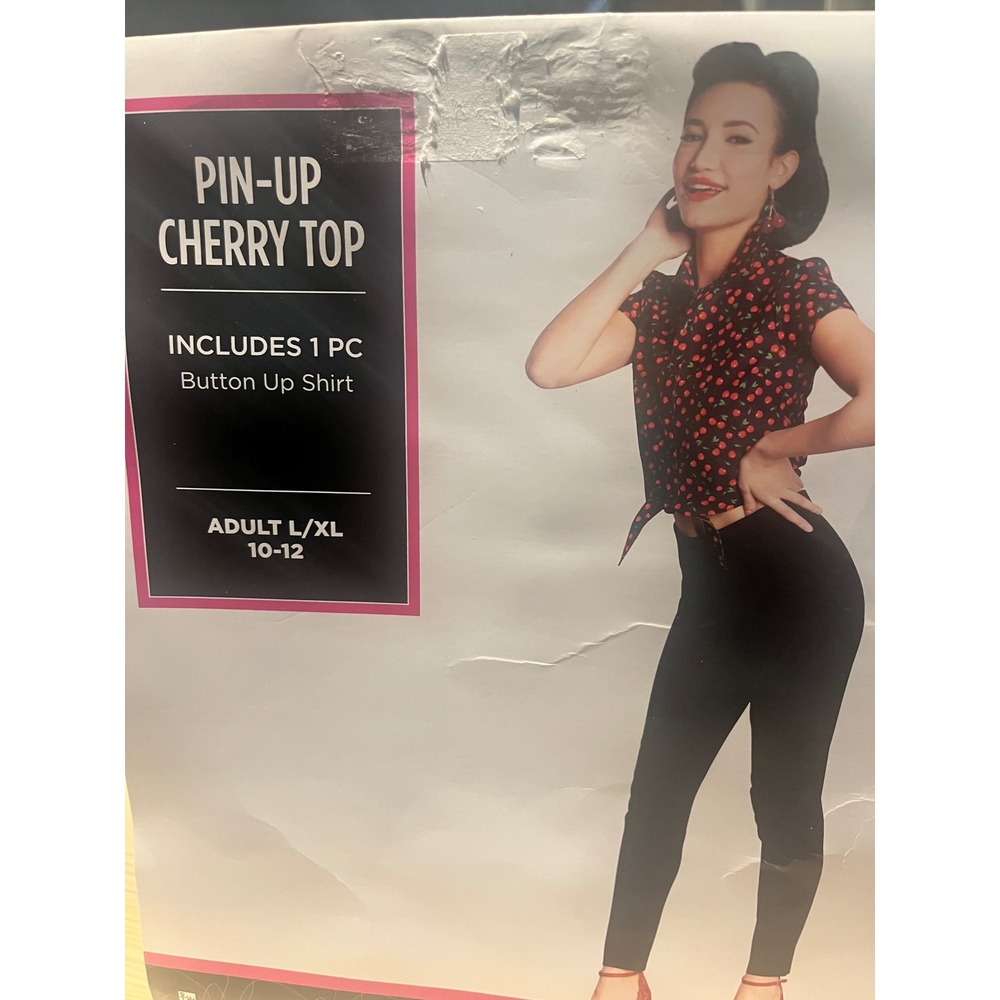 NWT Womens Cherry Pin Up Shirt L XL 10-12 Rockabilly 50s Retro Halloween